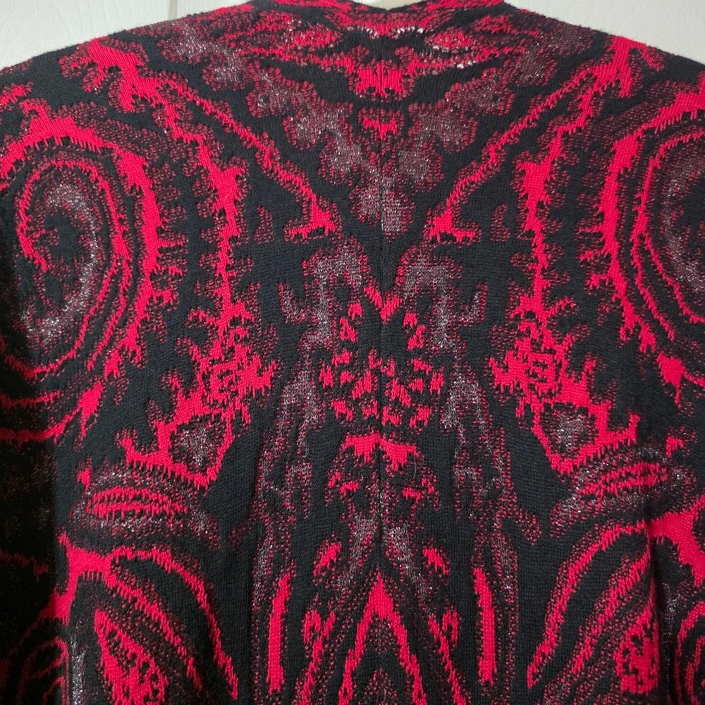 Chico's Women OS Ruana Red Janet Jacquard Paisley Metallic Wrap 570157489